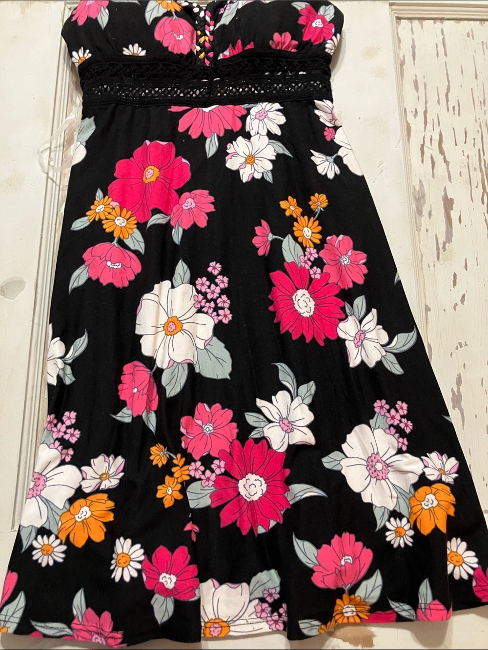 No Boundaries Black A-Line Skirt with Pink, White & Orange Floral Print